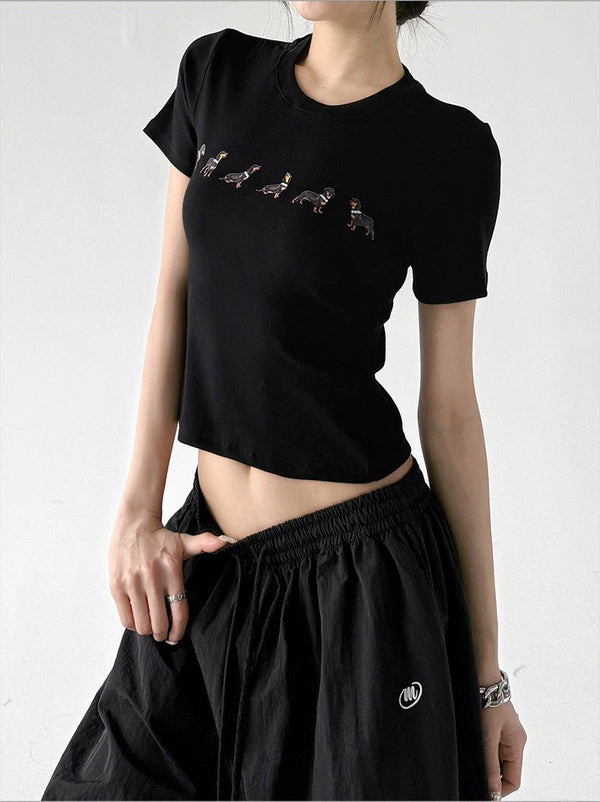 Animal Sequence Print Fitted Crop T-Shirt - CT6673 - COPPING THREADS - CT ORIGINALS