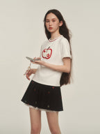 Apple Embroidered Lace Trim Tee - COPPING THREADS - AYF