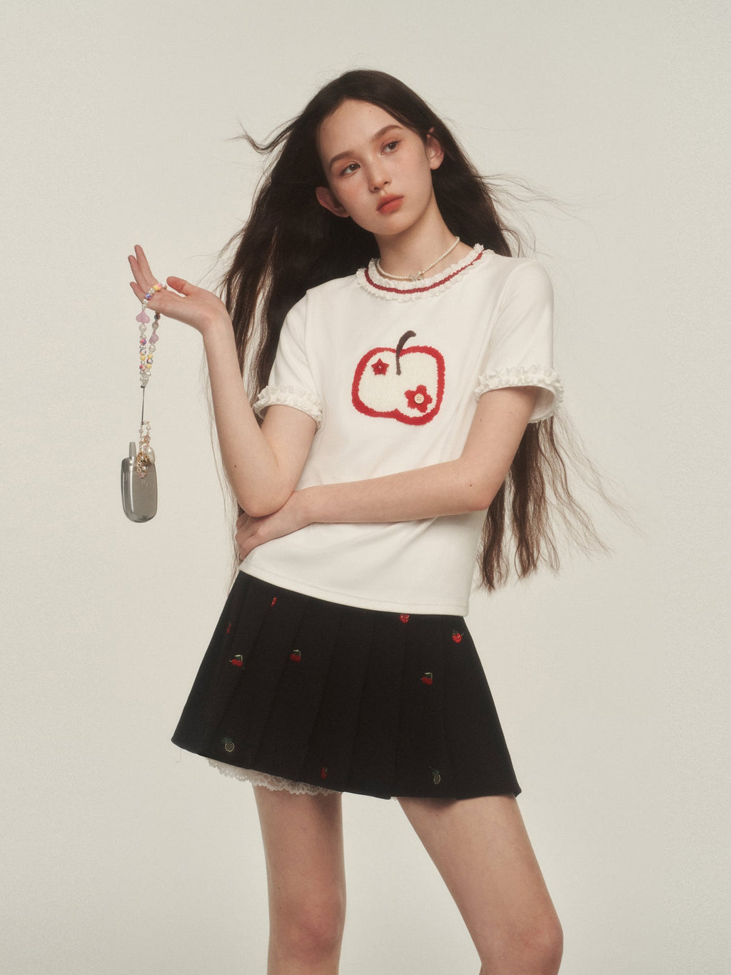 Apple Embroidered Lace Trim Tee - COPPING THREADS - AYF