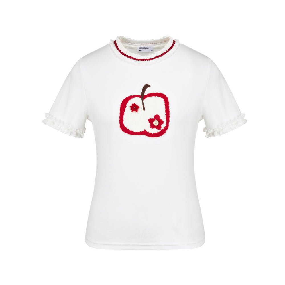 Apple Embroidered Lace Trim Tee - COPPING THREADS - AYF