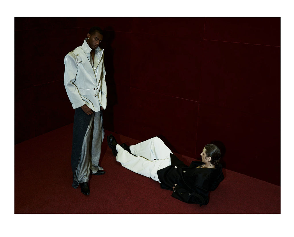 Argue Culture Croc-Trim Straight-Leg Tailored Pants - product detail view 6