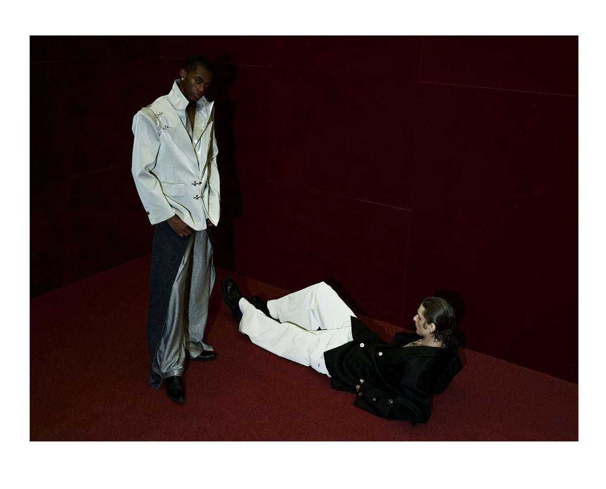Argue Culture Croc-Trim Straight-Leg Tailored Pants - product detail view 6