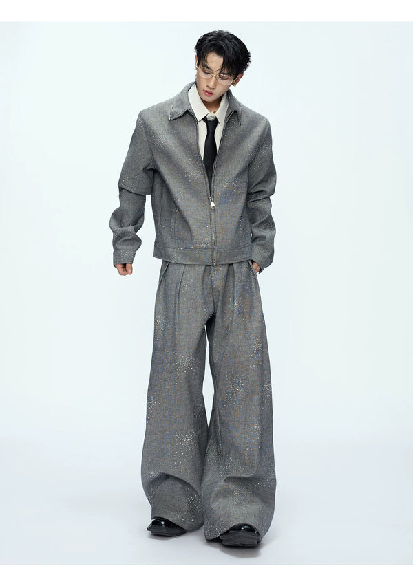 Argue Culture Rhinestone Shimmer Cropped Jacket and Wide-Leg Pants Set - product detail view 5