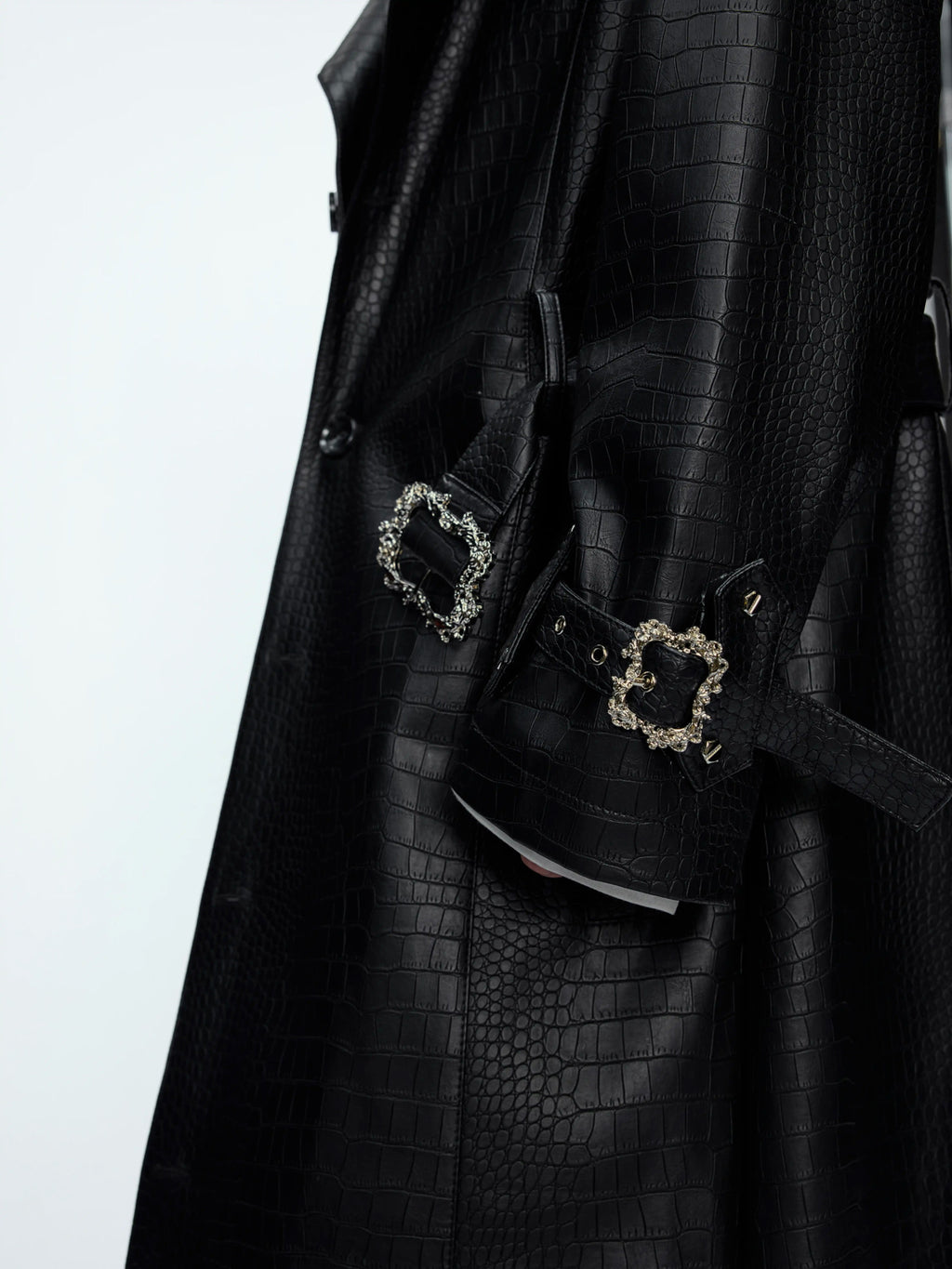 Argue Culture Croc-Embossed Belted Long Coat - gallery view 6