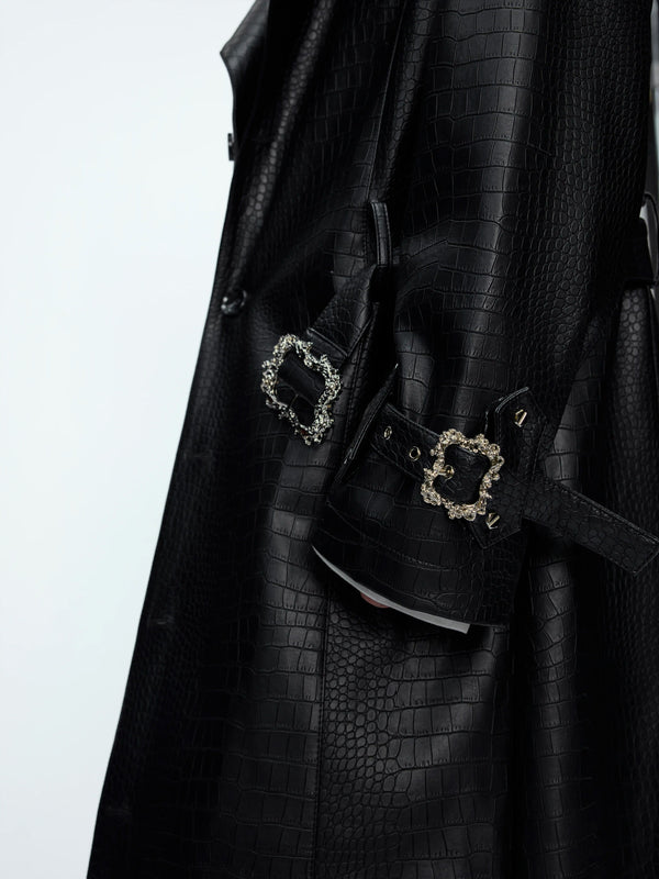 Argue Culture Croc-Embossed Belted Long Coat - gallery view 6