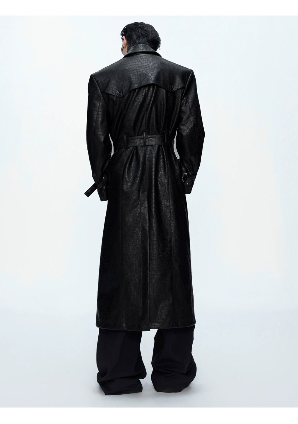 Argue Culture Croc-Embossed Belted Long Coat - product detail view 2
