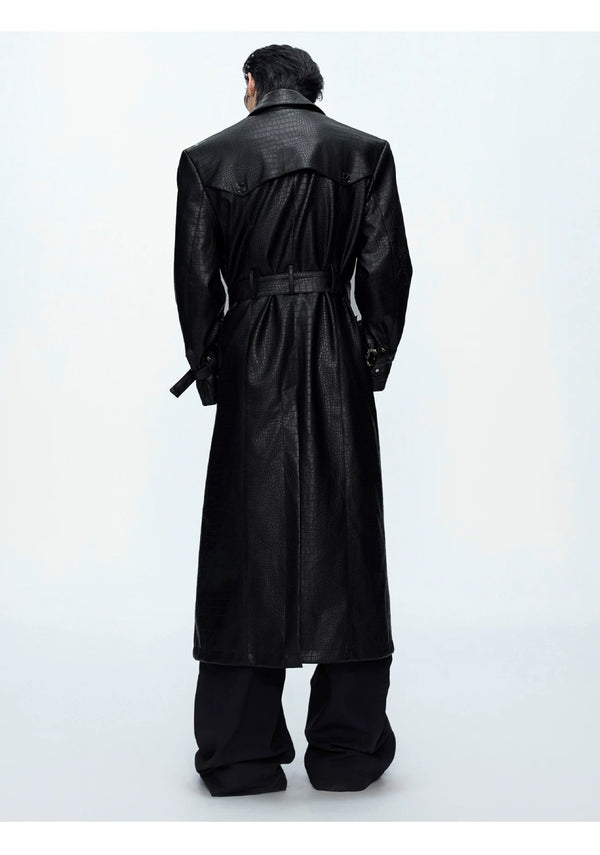 Argue Culture Croc-Embossed Belted Long Coat - product detail view 2