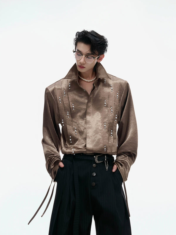 Argue Culture Pearl-Trim Tie-Neck Pleated Shirt - gallery view 2
