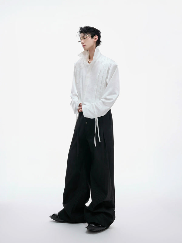 Argue Culture Pearl-Trim Tie-Neck Pleated Shirt - gallery view 3