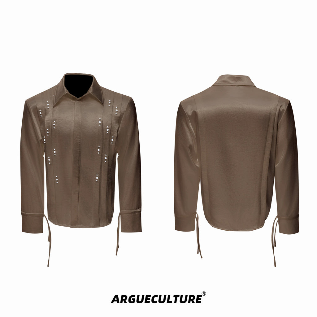 Argue Culture Pearl-Trim Tie-Neck Pleated Shirt - color view 7