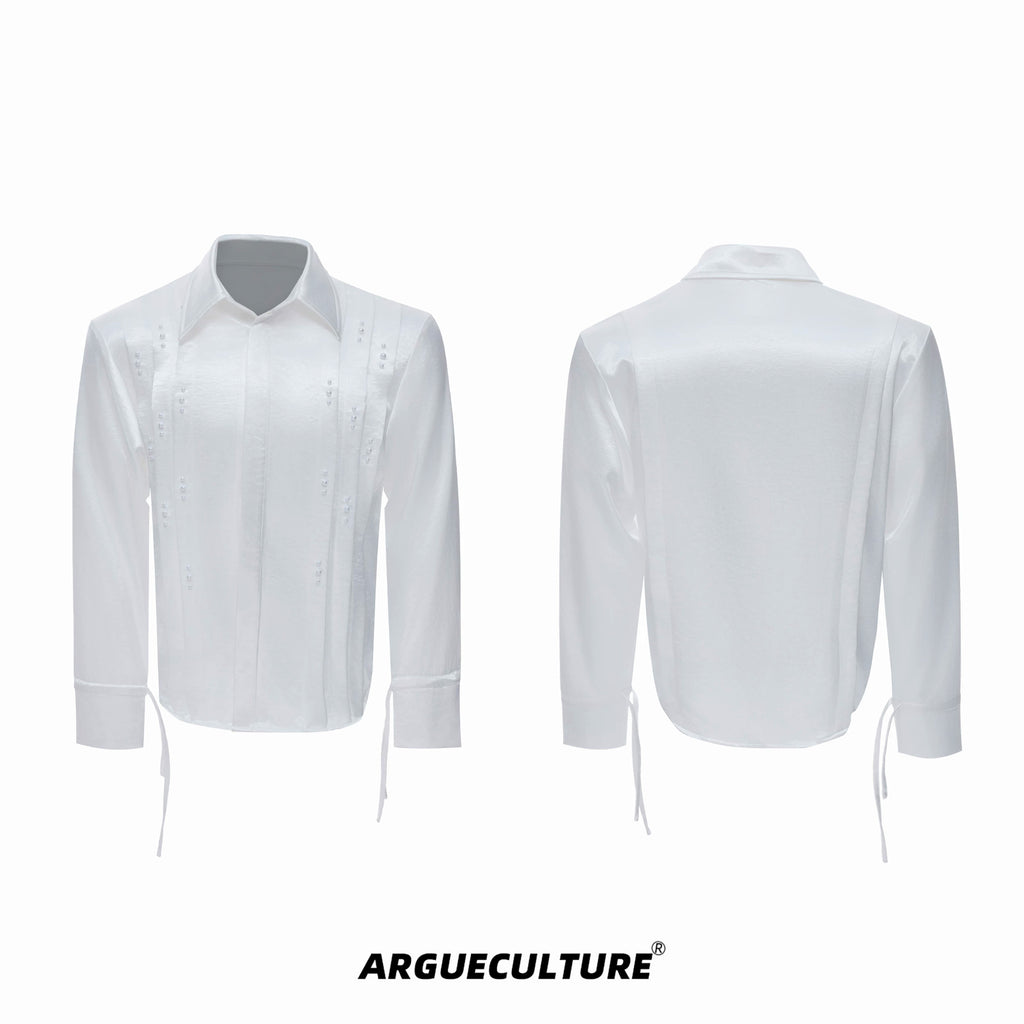 Argue Culture Pearl-Trim Tie-Neck Pleated Shirt - color view 8