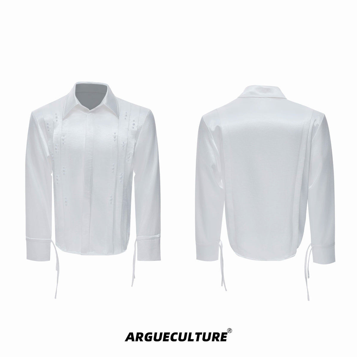 Argue Culture Pearl-Trim Tie-Neck Pleated Shirt - color view 8