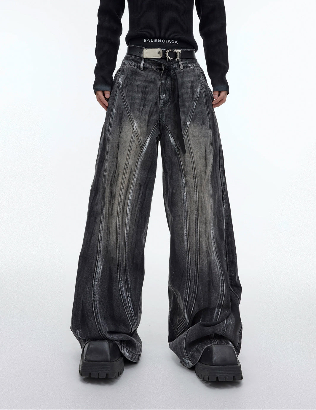 Argue Culture Hand-Drawn Washed Wide-Leg Jeans - gallery view 6 메인 이미지