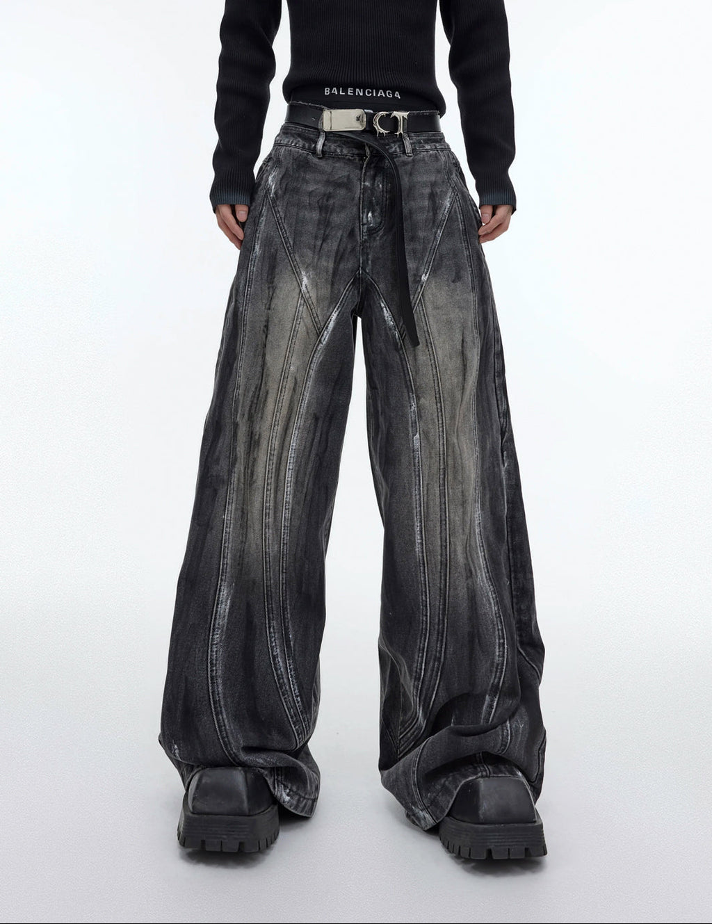 Argue Culture Hand-Drawn Washed Wide-Leg Jeans - gallery view 6