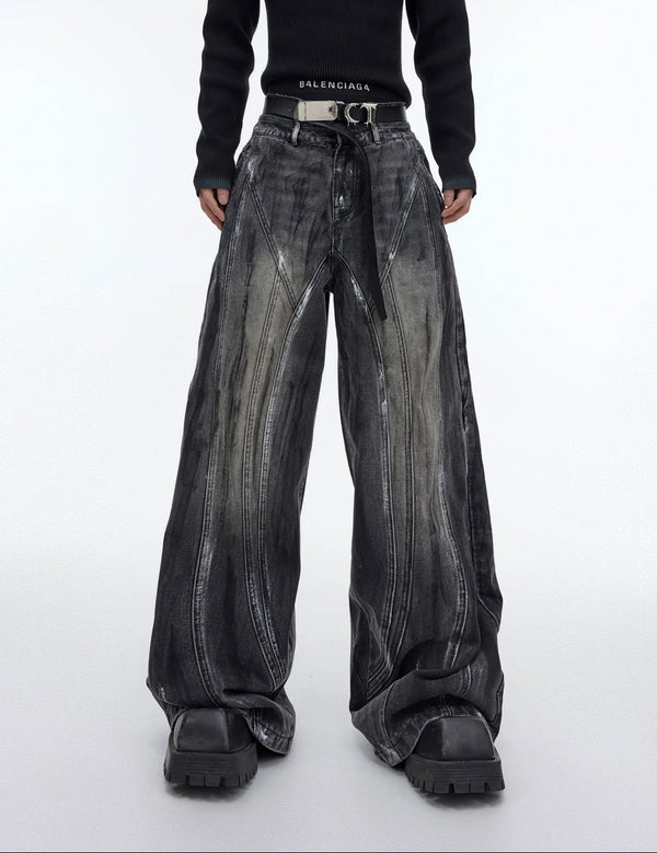 Argue Culture Hand-Drawn Washed Wide-Leg Jeans - gallery view 6