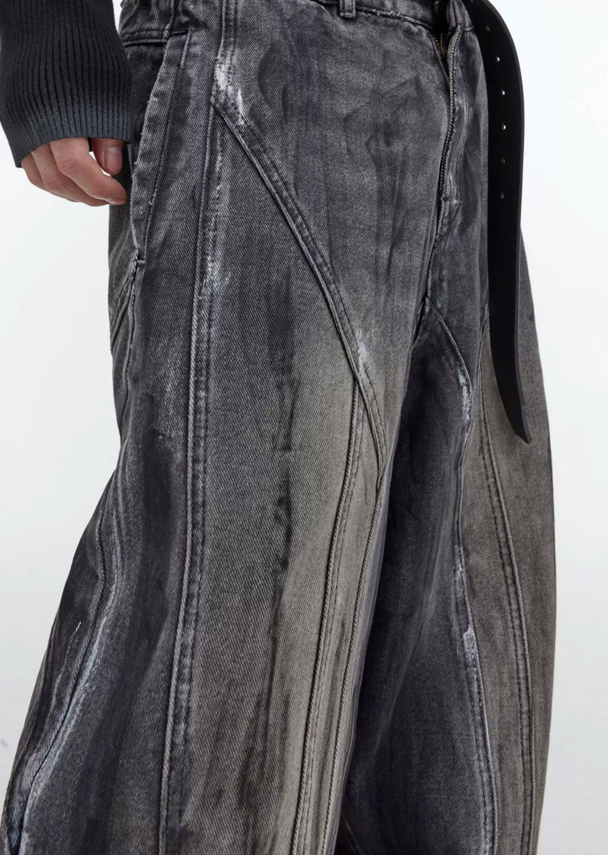Argue Culture Hand-Drawn Washed Wide-Leg Jeans - color view 7