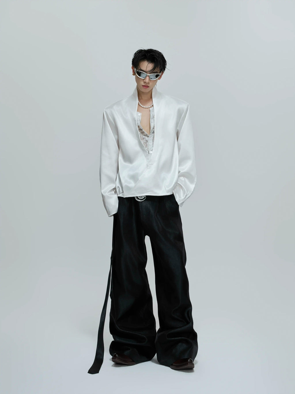 Argue Culture Lace-Panel Layered V-Neck Shirt - gallery view 3