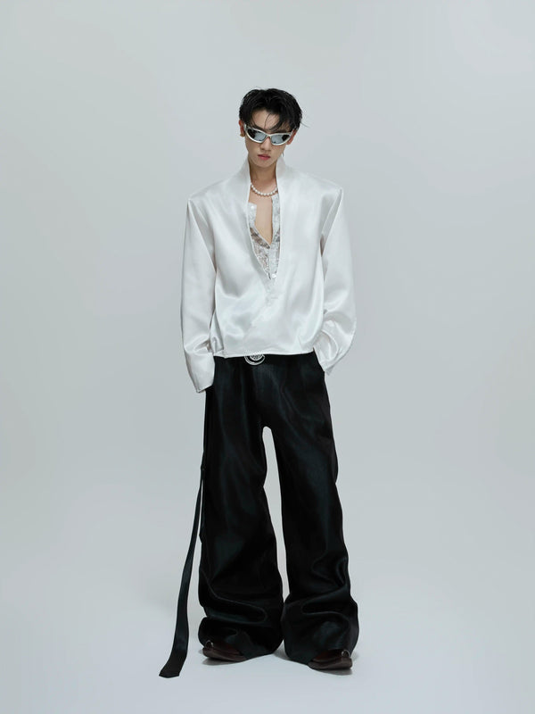 Argue Culture Lace-Panel Layered V-Neck Shirt - gallery view 3