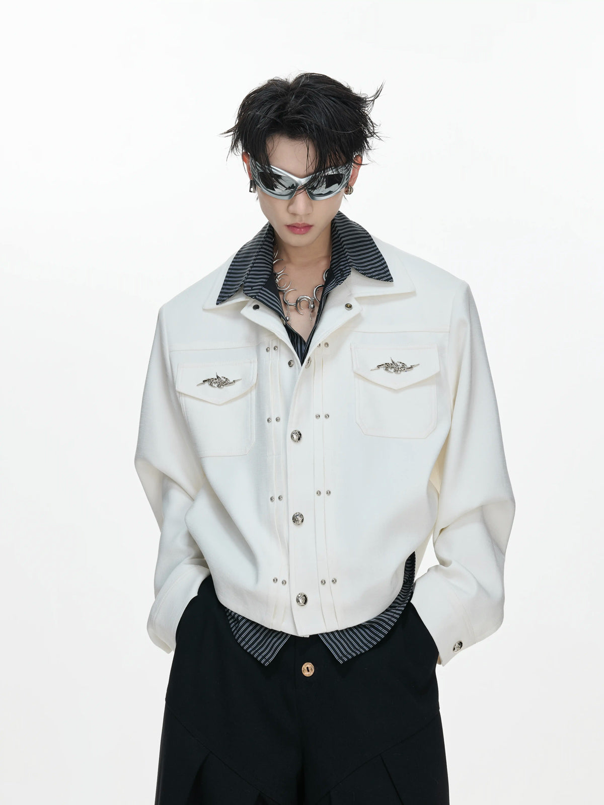 Argue Culture Layered Stripe Cropped Jacket - gallery view 2