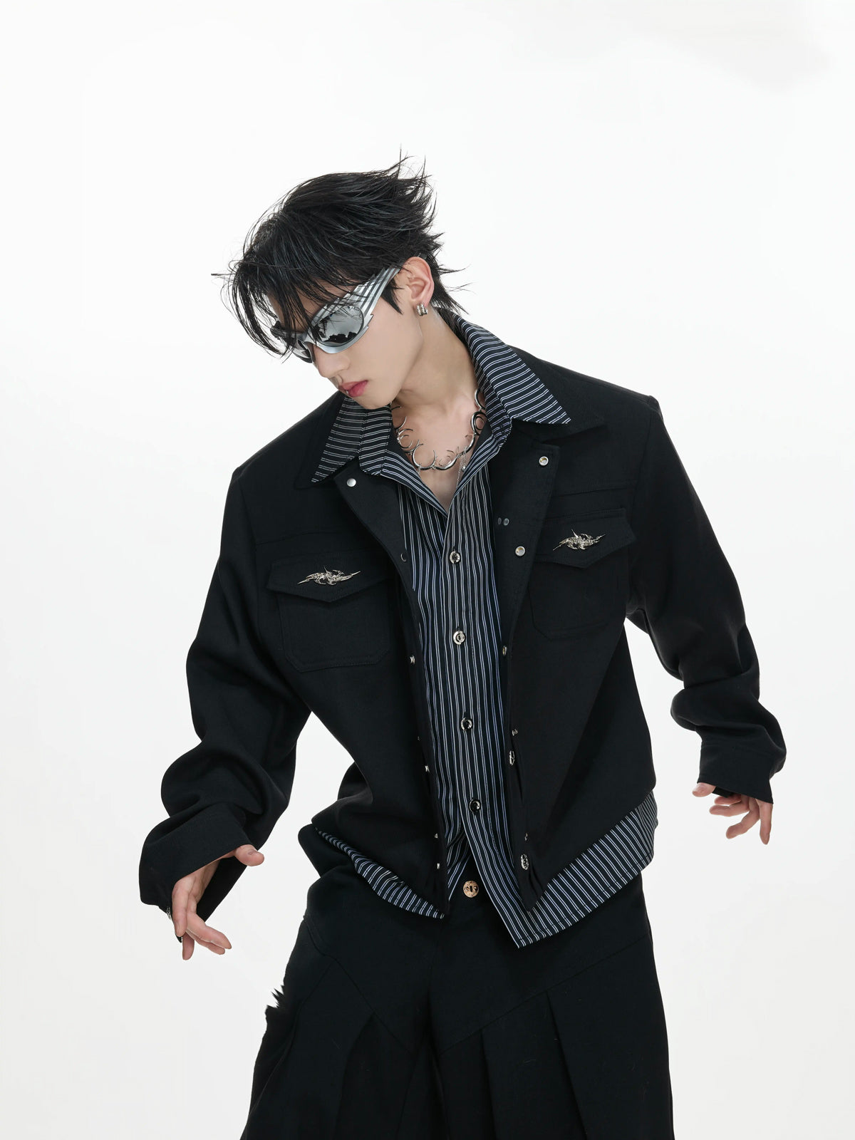 Argue Culture Layered Stripe Cropped Jacket - gallery view 3