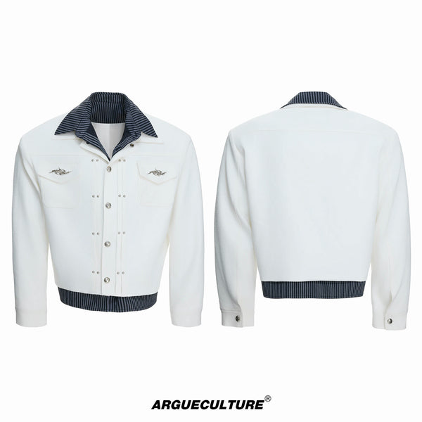 Argue Culture Layered Stripe Cropped Jacket - color view 8