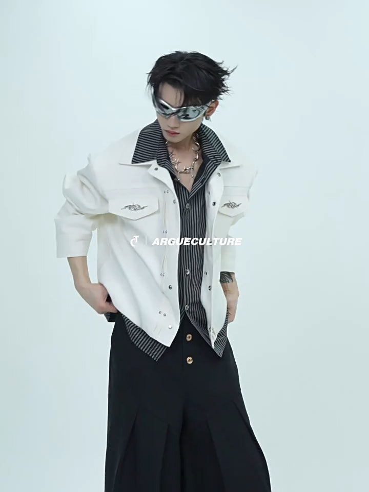 Argue Culture Layered Stripe Cropped Jacket - product detail view 1