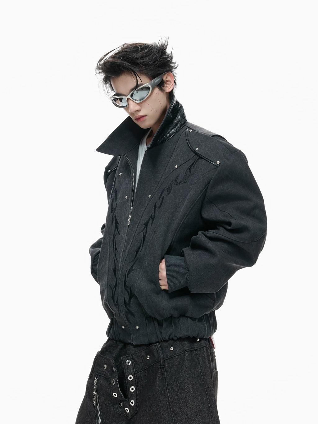 Argue Culture Studded Embroidered Cropped Jacket - gallery view 5