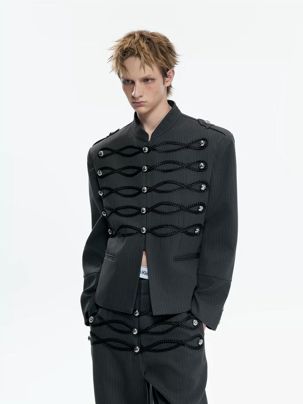 Argue Culture Braided-Trim Double-Breasted Stripe Jacket - gallery view 2