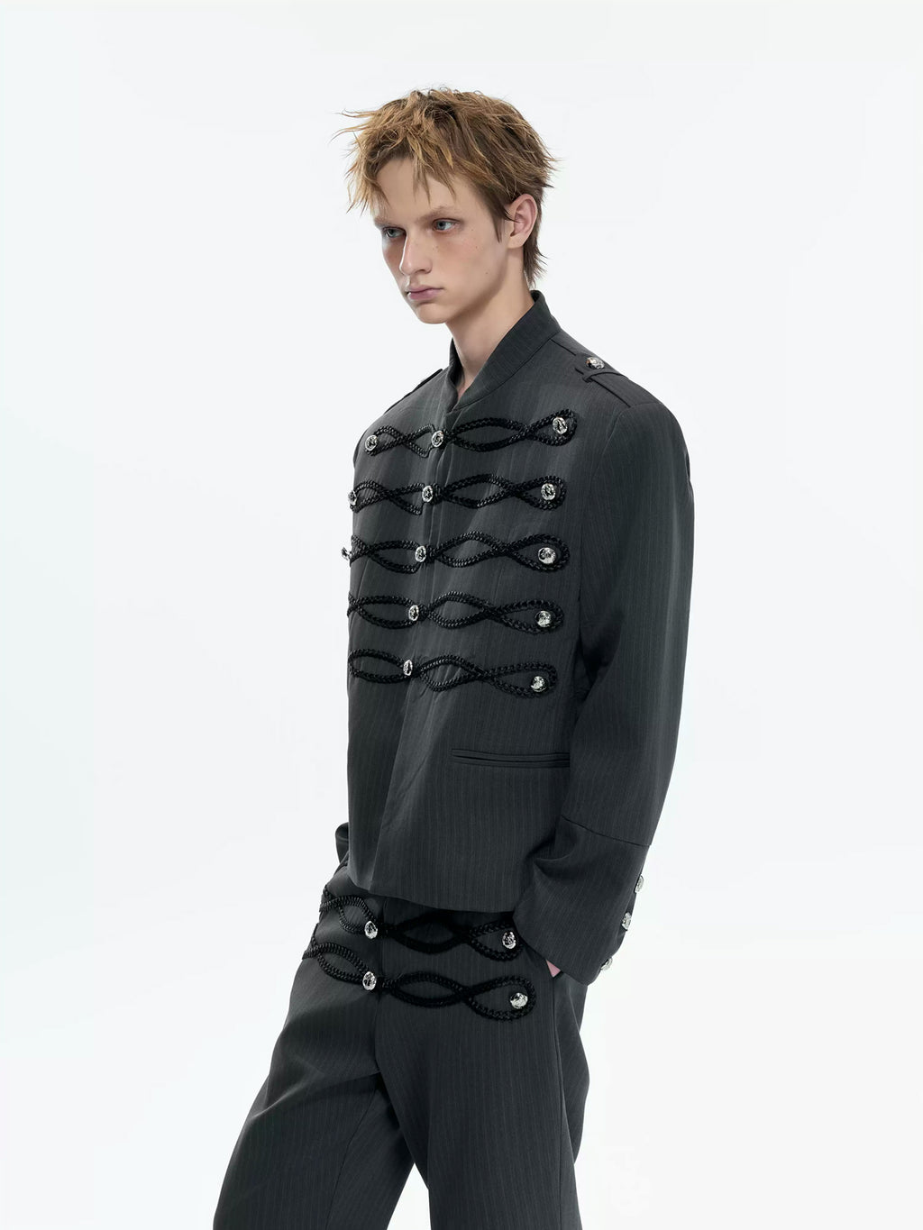 Argue Culture Braided-Trim Double-Breasted Stripe Jacket - gallery view 3