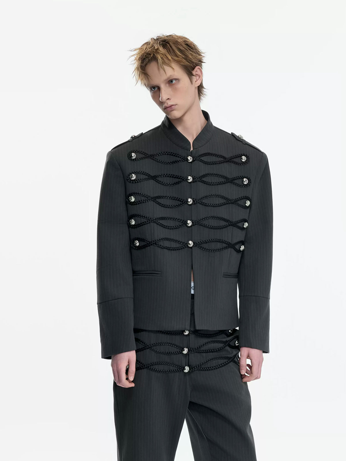 Braided-Trim Double-Breasted Stripe Jacket 서브 이미지
