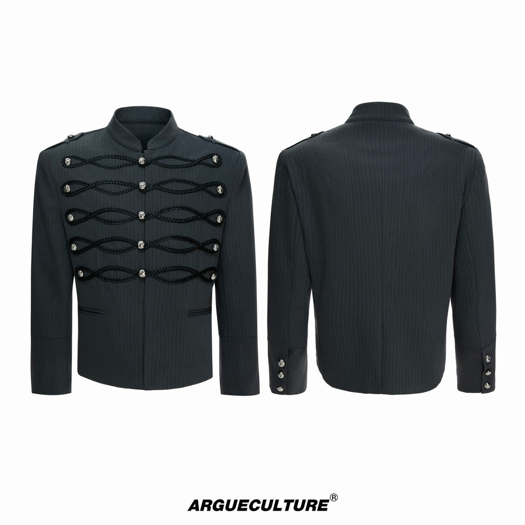 Argue Culture Braided-Trim Double-Breasted Stripe Jacket - color view 7