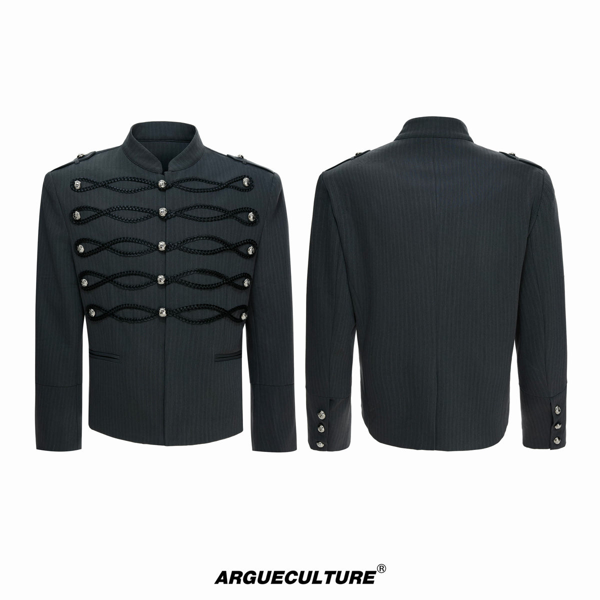 Argue Culture Braided-Trim Double-Breasted Stripe Jacket - color view 7