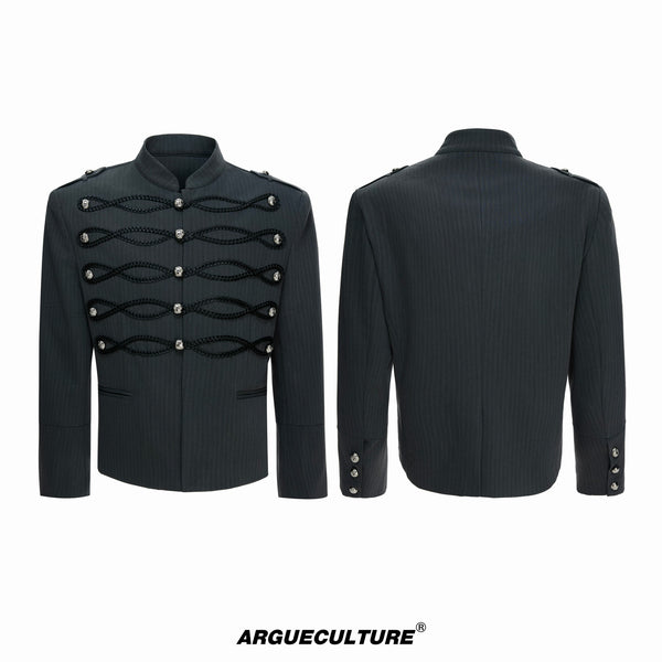 Argue Culture Braided-Trim Double-Breasted Stripe Jacket - color view 7