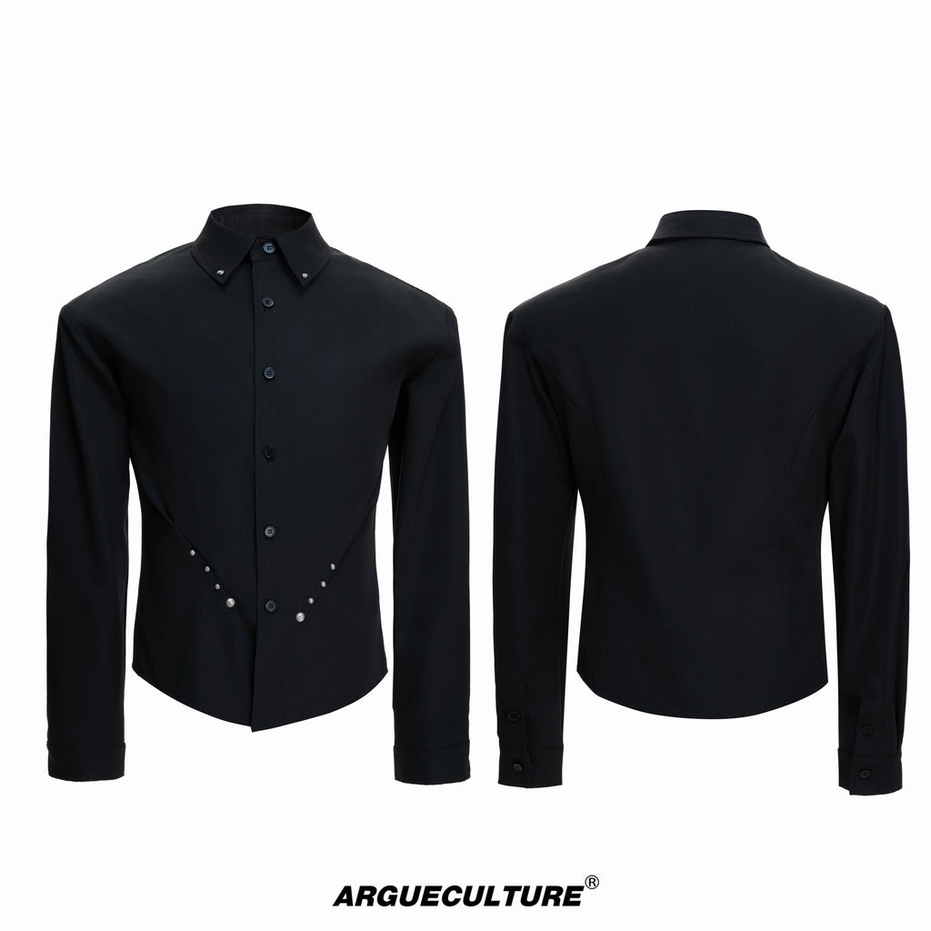 Argue Culture Studded Waist-Shaped Puff-Sleeve Shirt - color view 7