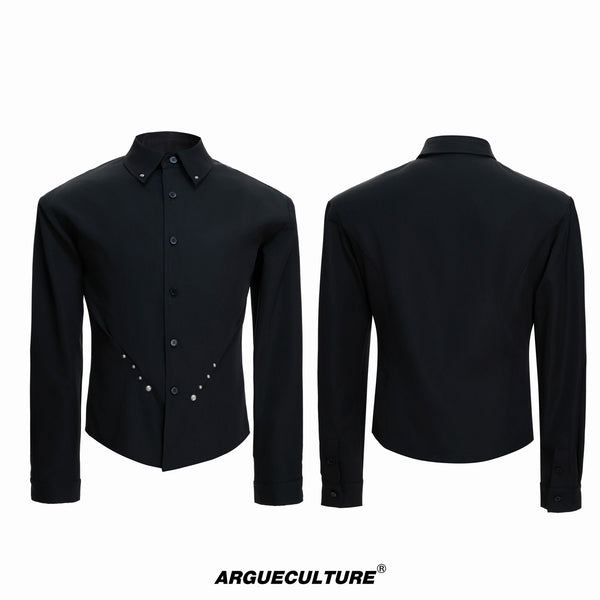 Argue Culture Studded Waist-Shaped Puff-Sleeve Shirt - color view 7