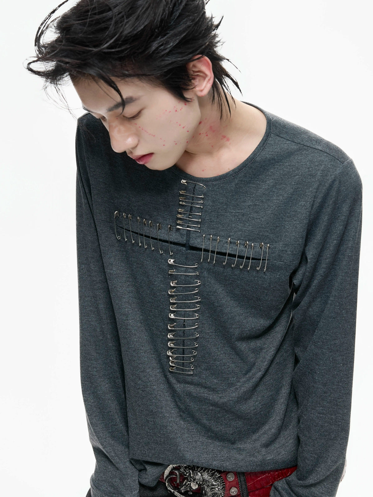 Cross-Pin Henley Long-Sleeve Top 서브 이미지