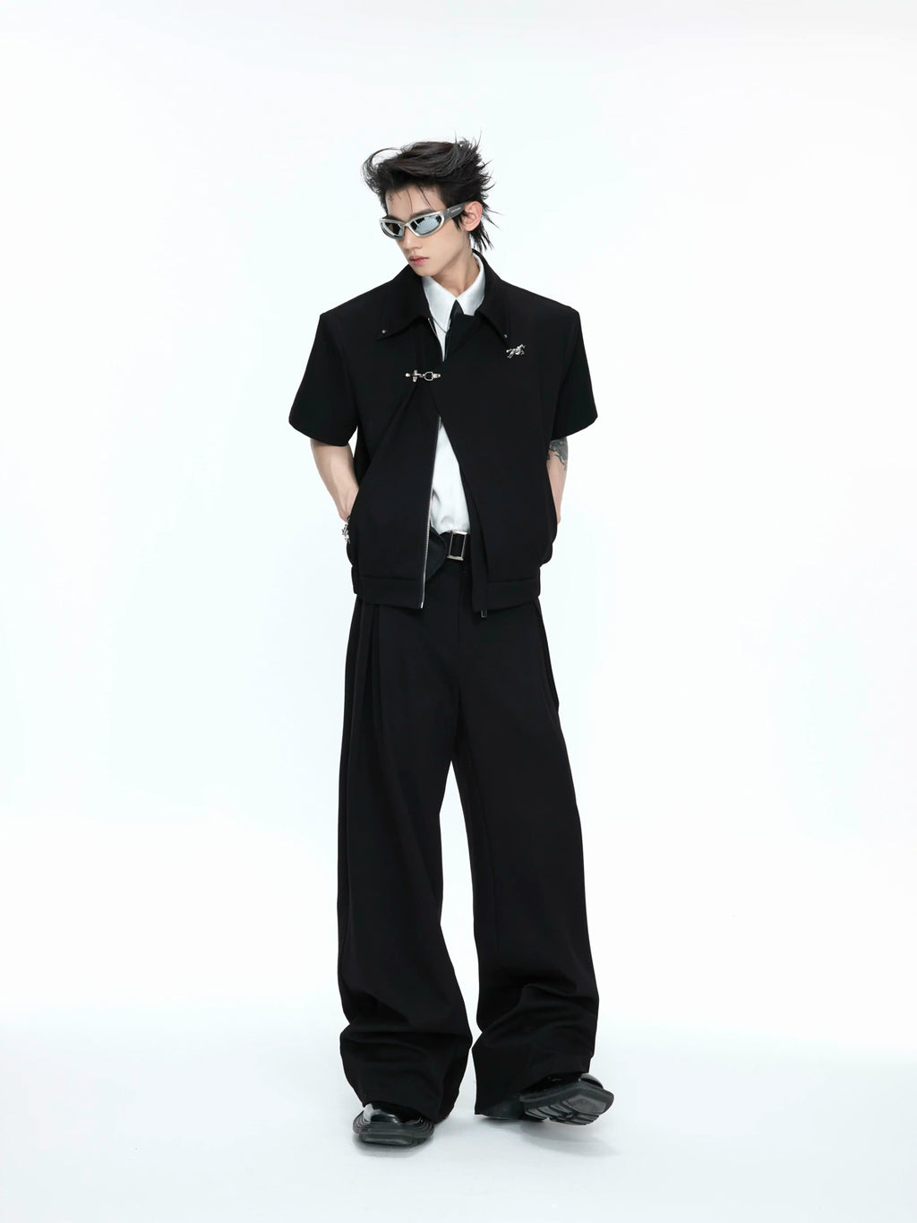 Argue Culture Asymmetric Layered Cropped Jacket Set - gallery view 2
