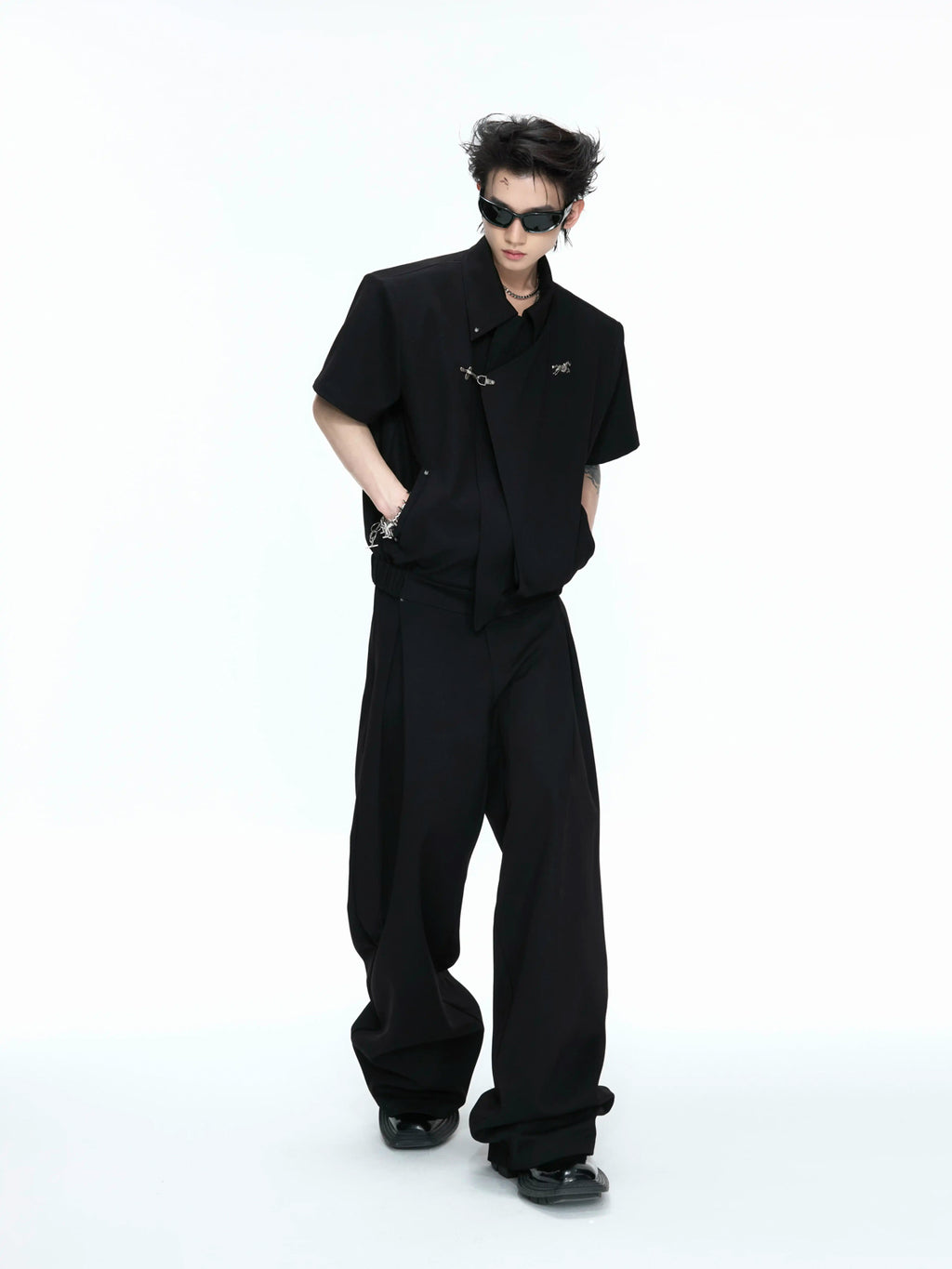 Argue Culture Asymmetric Layered Cropped Jacket Set - gallery view 4