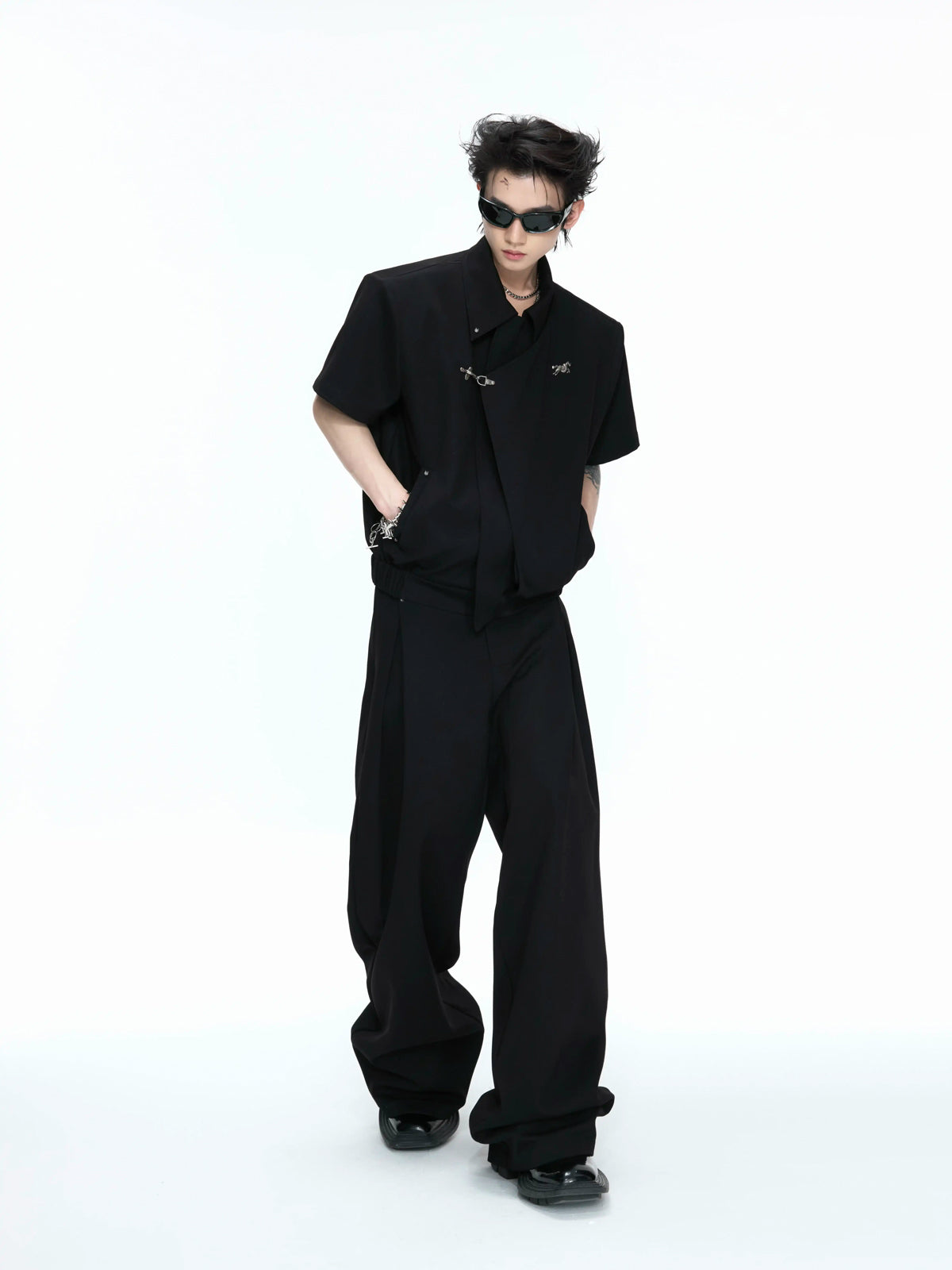 Argue Culture Asymmetric Layered Cropped Jacket Set - gallery view 4