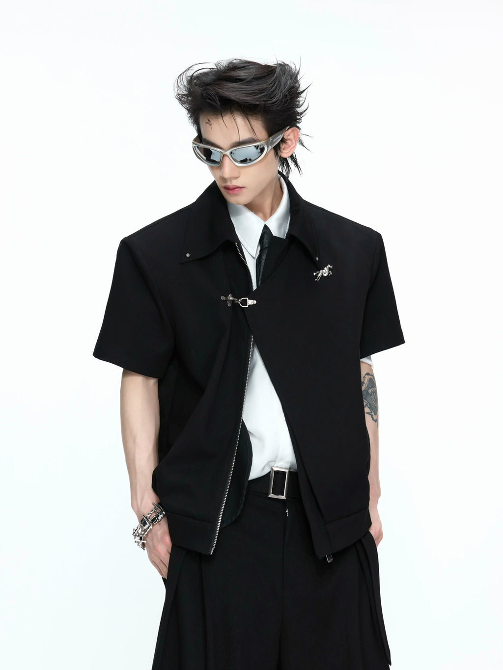 Argue Culture Asymmetric Layered Cropped Jacket Set - gallery view 5