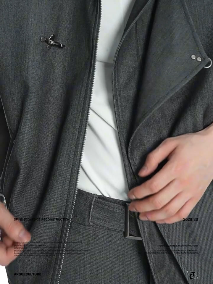 Argue Culture Asymmetric Layered Cropped Jacket Set - product detail view 1