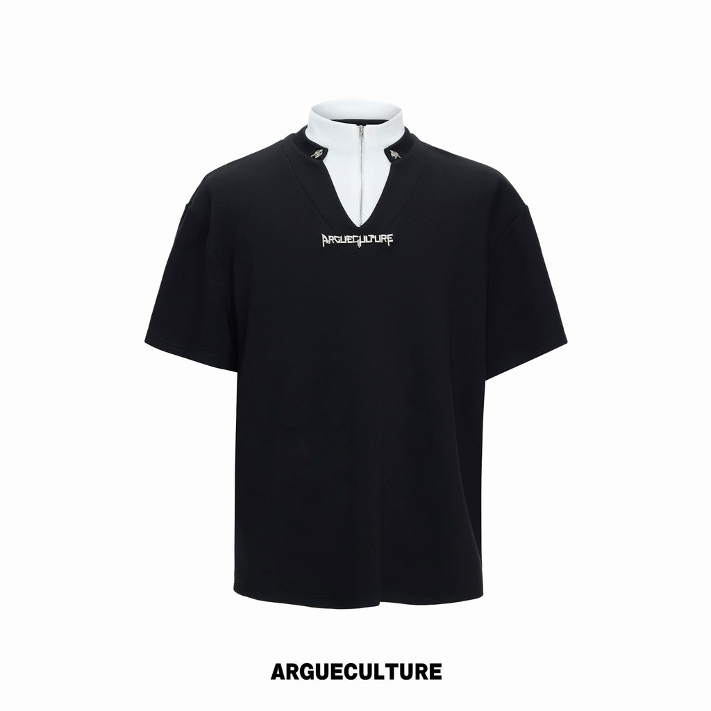 Argue Culture Layered Contrast-Collar Boxy T-Shirt - color view 7