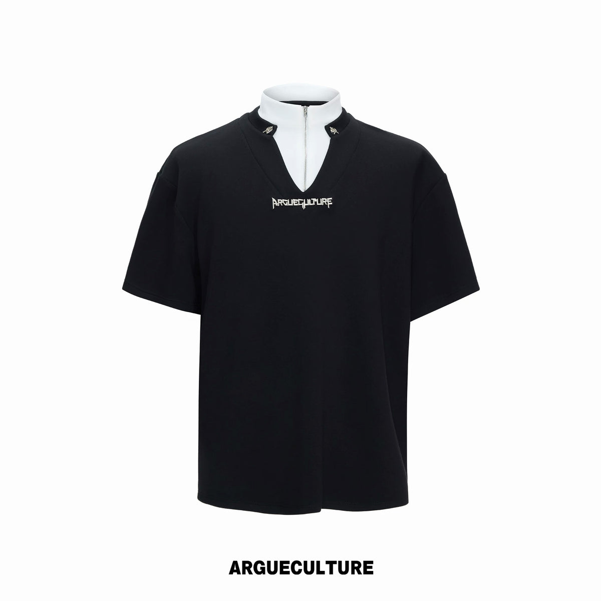 Argue Culture Layered Contrast-Collar Boxy T-Shirt - color view 7