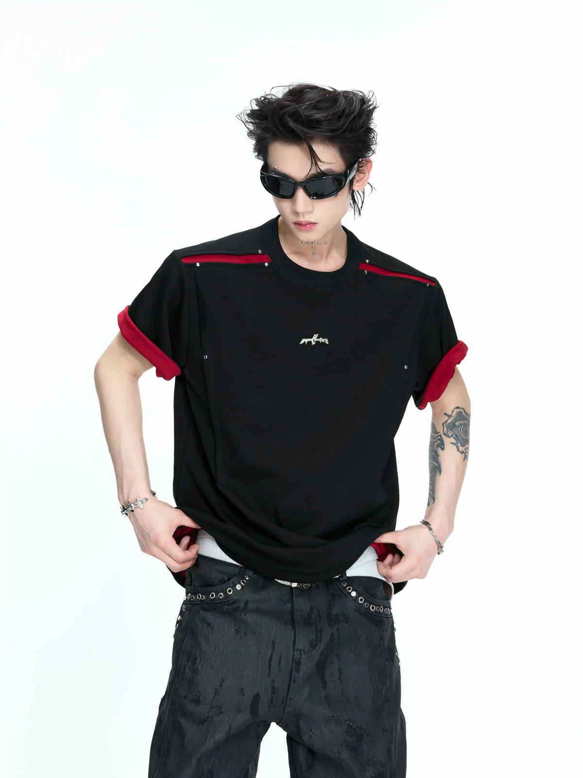 Argue Culture Contrast-Panel Structured-Sleeve T-Shirt - gallery view 5 메인 이미지