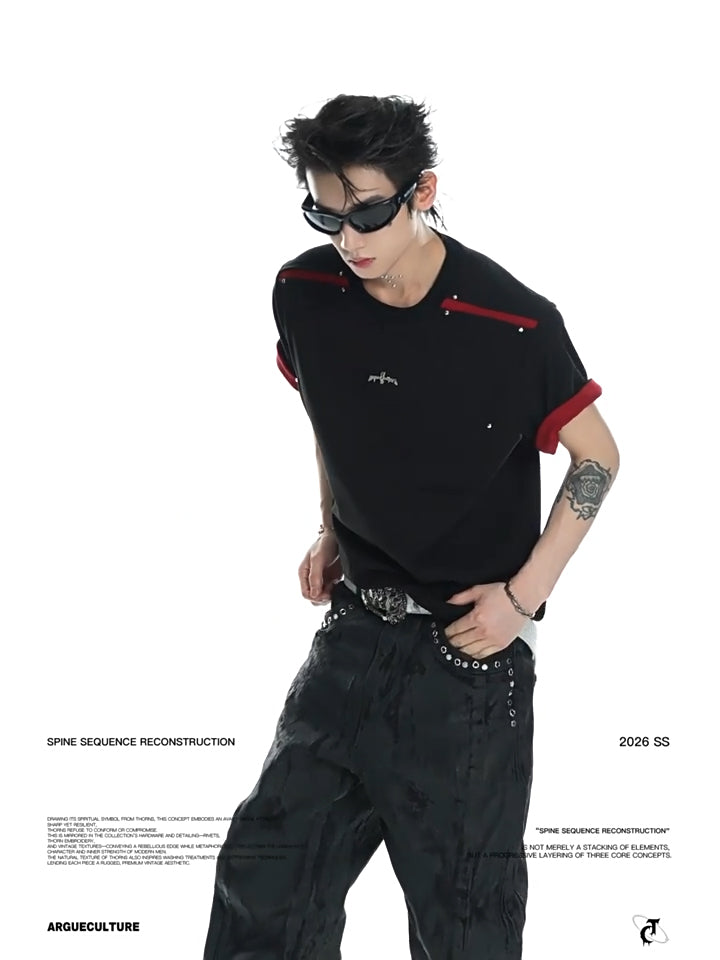 Argue Culture Contrast-Panel Structured-Sleeve T-Shirt - product detail view 1