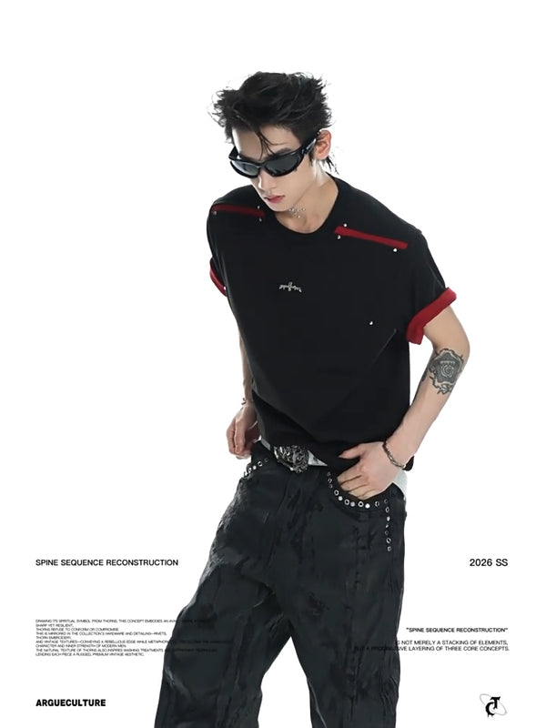 Argue Culture Contrast-Panel Structured-Sleeve T-Shirt - product detail view 1
