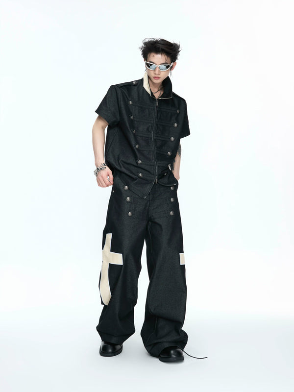 Argue Culture Double-Breasted Contrast-Collar Polo Set - gallery view 3