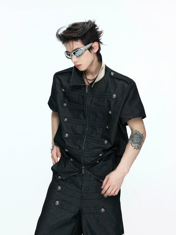 Argue Culture Double-Breasted Contrast-Collar Polo Set - gallery view 4