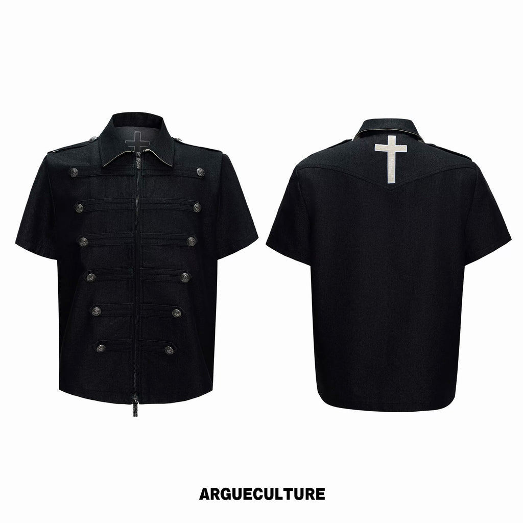 Argue Culture Double-Breasted Contrast-Collar Polo Set - color view 7