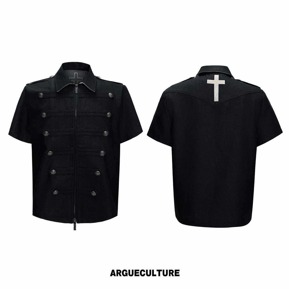 Argue Culture Double-Breasted Contrast-Collar Polo Set - color view 7